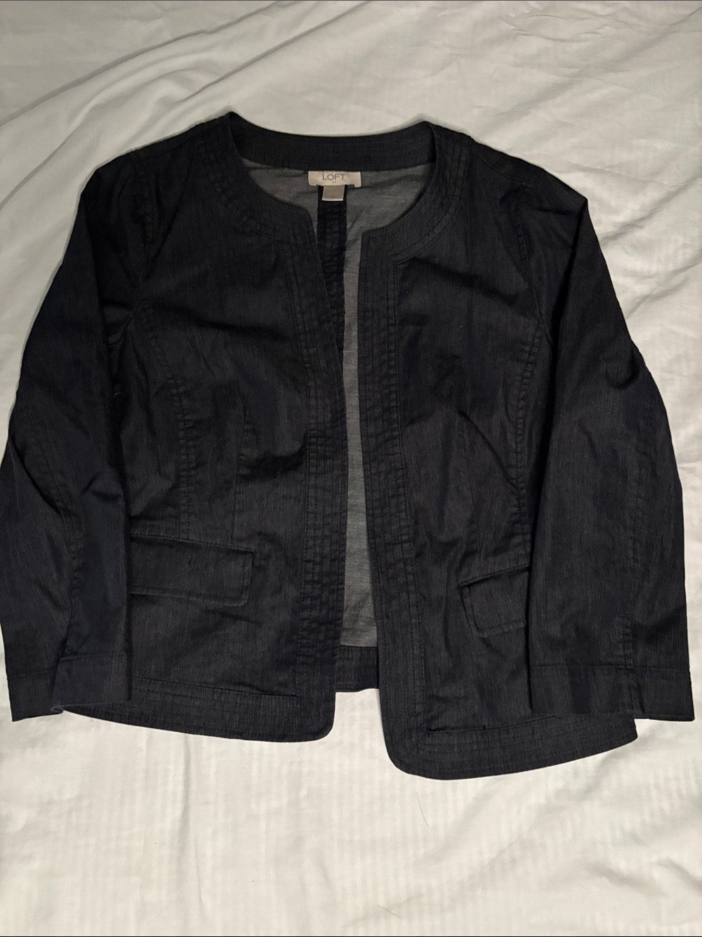 LOFT Black Linen Cotton Sheer Open Front Jacket Cardigan Small